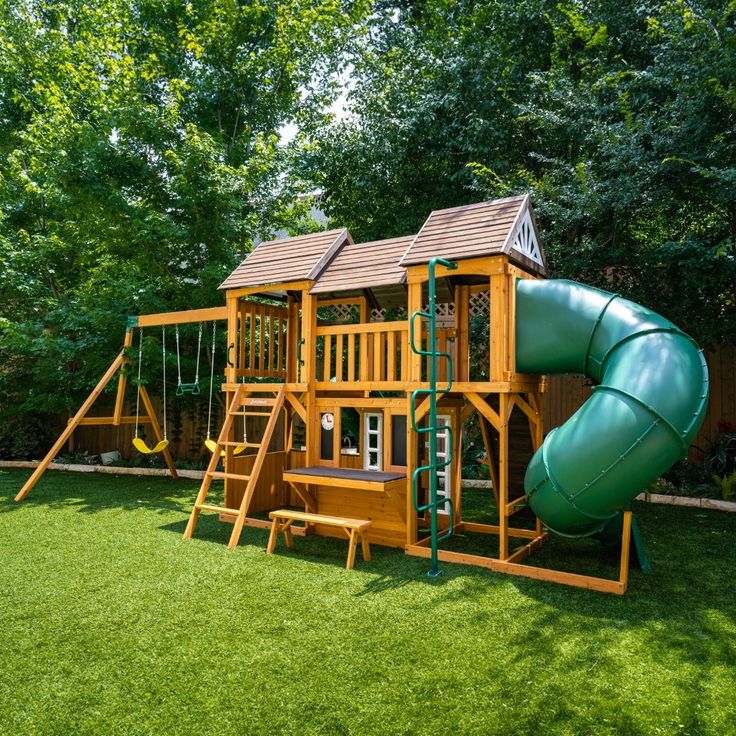 KidKraft Bear Cave Lodge Swing Set Playset